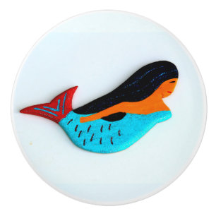 black hair mermaid ceramic knob