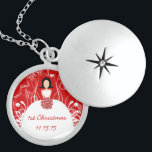 Black Hair Red Wedding 1st Christmas Necklace<br><div class="desc">Keepsake Necklaces Choose either Silver Plated Gold Finish or Sterling Silver Unique Personalized Custom !st Christmas Gift Wedding Keepsake Wedding Party Necklaces - to change background colour - click customize - click edit - choose last tool in drop down menu and choose from one of the colours shown or enter...</div>