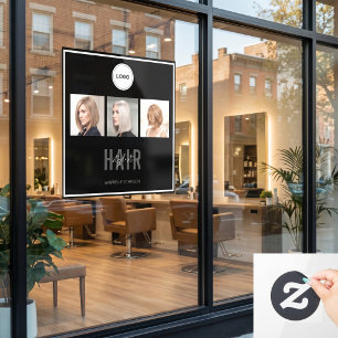 Black Hair Stylist Photo Collage Elegant Logo  Window Cling