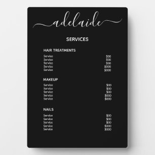 Black Hair Stylist Salon Price List Service Menu Plaque