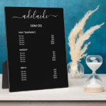 Black Hair Stylist Salon Price List Service Menu Plaque<br><div class="desc">Customize this black hair stylist salon service menu plaque to easily create a price list for your services. Personalize with your salon stylist signature in an elegant white script typography. Place on your table, shelf, or counter. Perfect for hair salons, nail salons, lash extension and makeup artist services, beauty bars,...</div>