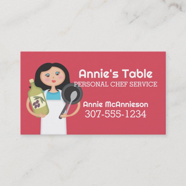 Black hair woman chef olive oil cooking biz cards (Front)