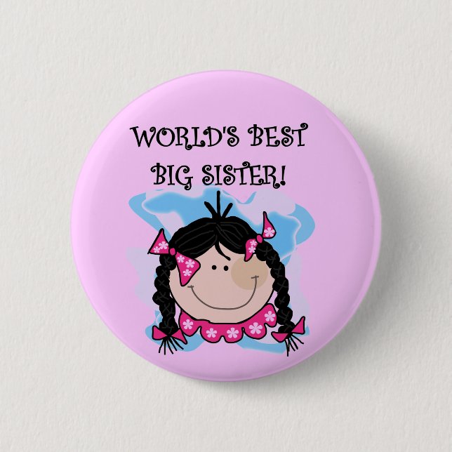 Black Hair World's Best Big Sister Tshirts 2 Inch Round Button (Front)