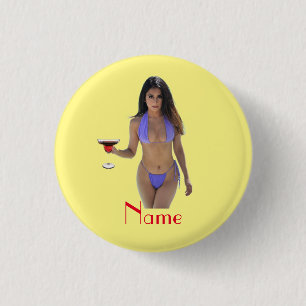 Black-haired Bikini Beauty Thunder_Cove 1 Inch Round Button