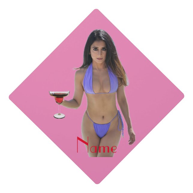 Black-haired Bikini Beauty Thunder_Cove  Graduation Cap Topper (Front)