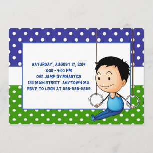 Black Haired Boy Gymnastics Birthday Invitations