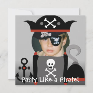 Black Haired  Boy Party Like a Pirate Invites