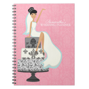 Black Haired Bride on Wedding Cake {pink} Notebook