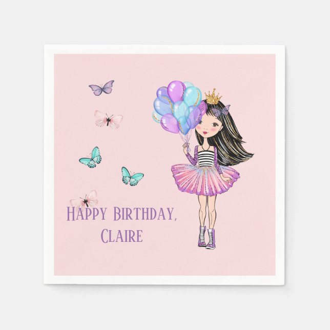 Black Haired, Brown Eyes, Birthday Princess Napkin (Front)