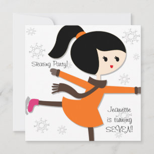Black Haired Girl Skating Birthday Invitation