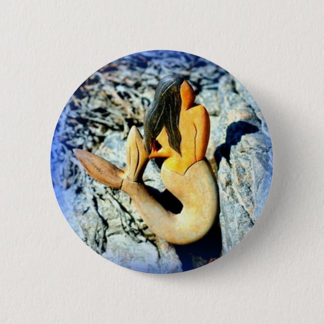 black-haired mermaid 2 inch round button (Front)
