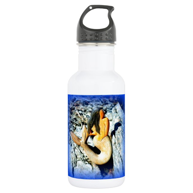 black-haired mermaid blue 532 ml water bottle (Front)