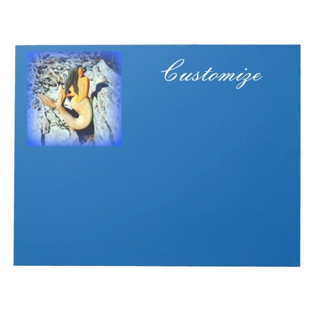 black-haired mermaid blue customized notepad (Front)