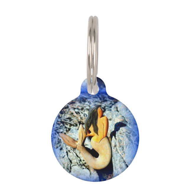 black-haired mermaid pet tag (Front)