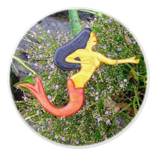 black-haired sirena mermaid ceramic knob