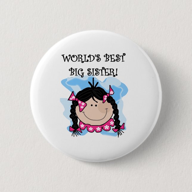 Black Haired World's Best Big Sister 2 Inch Round Button (Front)