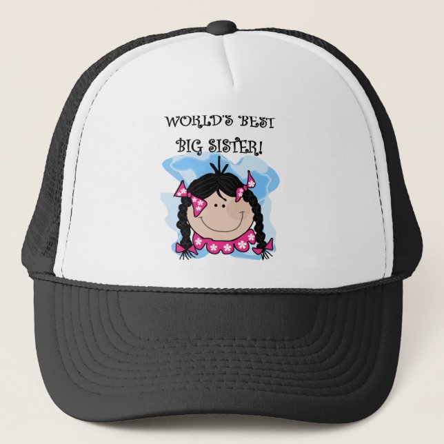 Black Haired World's Best Big Sister Trucker Hat (Front)
