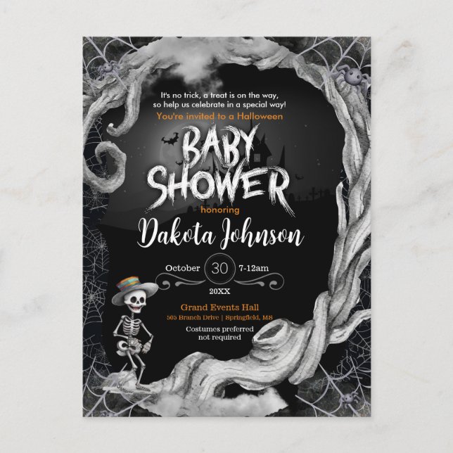Black Halloween Baby Shower Invitation  Postcard (Front)