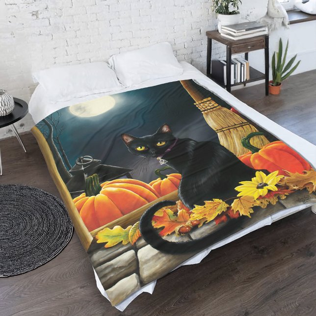 Black Halloween Cat Fleece Blanket (Creator Uploaded)