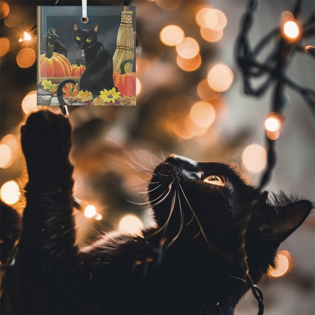 Black Halloween Cat Glass Ornament (Creator Uploaded)