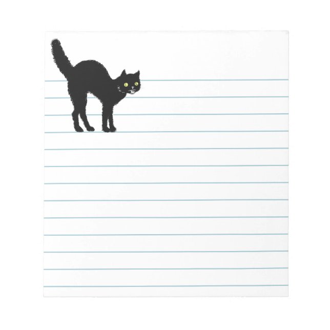 Black Halloween Cat Silhouette Lined White Paper Notepad (Front)