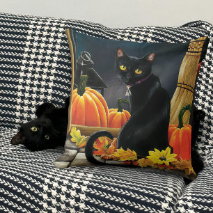 Black Halloween Cat Throw Pillow