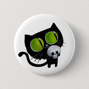 Black Halloween Cat with Skull 2 Inch Round Button