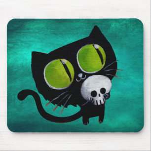 Black Halloween Cat with Skull Mouse Pad