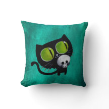 Black Halloween Cat with Skull