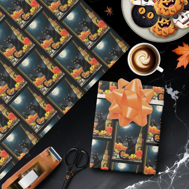 Black Halloween Cat Wrapping Paper (Creator Uploaded)