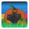 Black Halloween Cats with Pumpkins Stickers