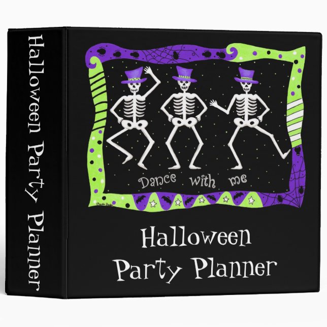 Black Halloween Dancing Skeletons Party Planner Binder (Front/Spine)