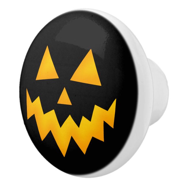 Black Halloween Glowing Jack o Lantern Pumpkin Ceramic Knob (Right)