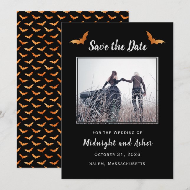 Black Halloween Gothic Wedding Save The Date (Front/Back)
