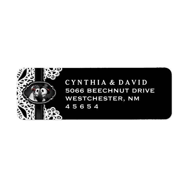 Black Halloween Lace Skeletons Wedding Address (Front)