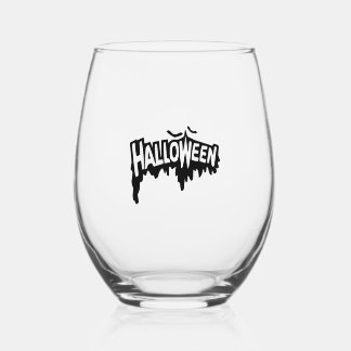 Black Halloween Stemless Wine Glass