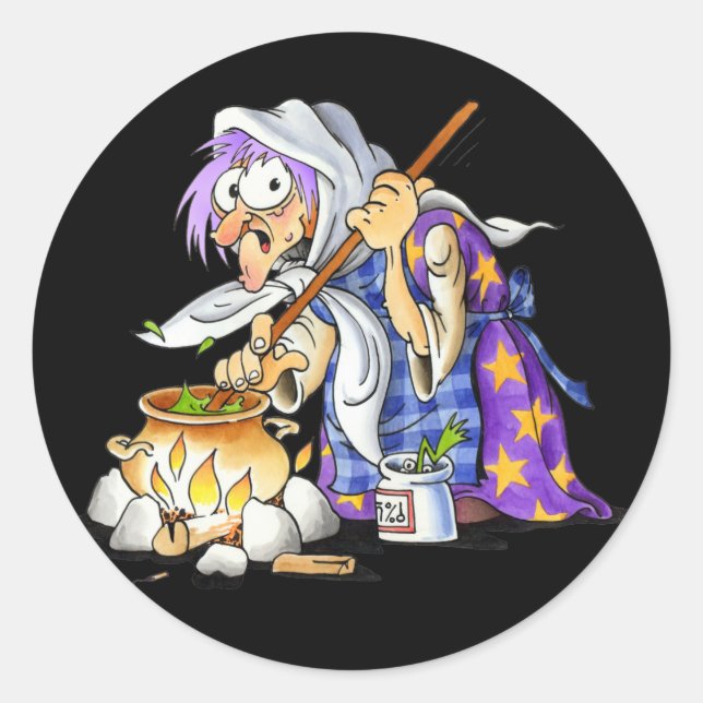 Black Halloween Stickers With Purple Witch (Front)