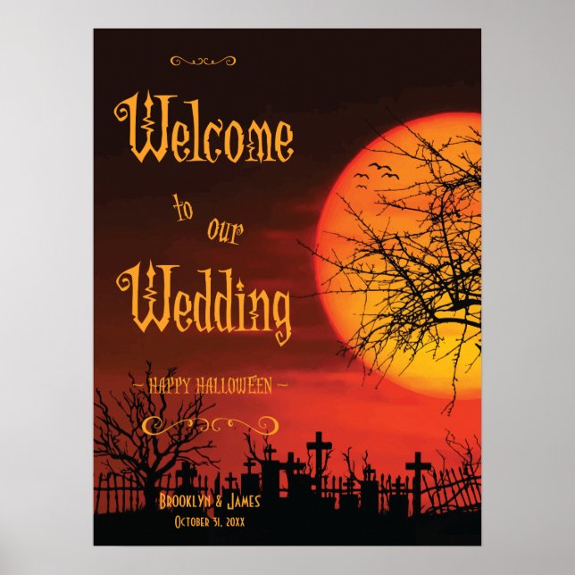 Black Halloween Wedding Reception Sign Print 18x24 (Front)