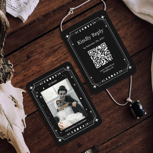 Black Halloween Wedding RSVP Qr Code Enclosure Card