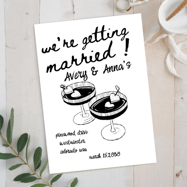 black Hand Draw Wedding Whimsical  Invitation (Creator Uploaded)