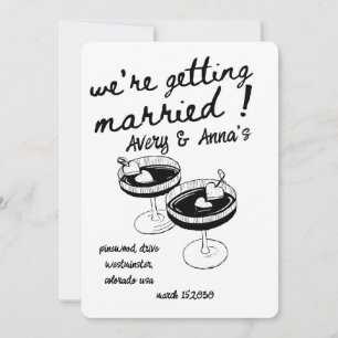 black Hand Draw Wedding Whimsical Invitation