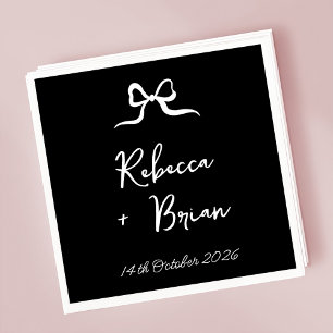 Black Hand Drawn Bow Ribbon Sketch Wedding Napkin