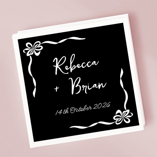 Black Hand Drawn Bow Ribbon Sketch Wedding Napkin (Creator Uploaded)