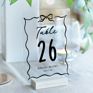 Black Hand Drawn Bow Wedding Acrylic Table Number