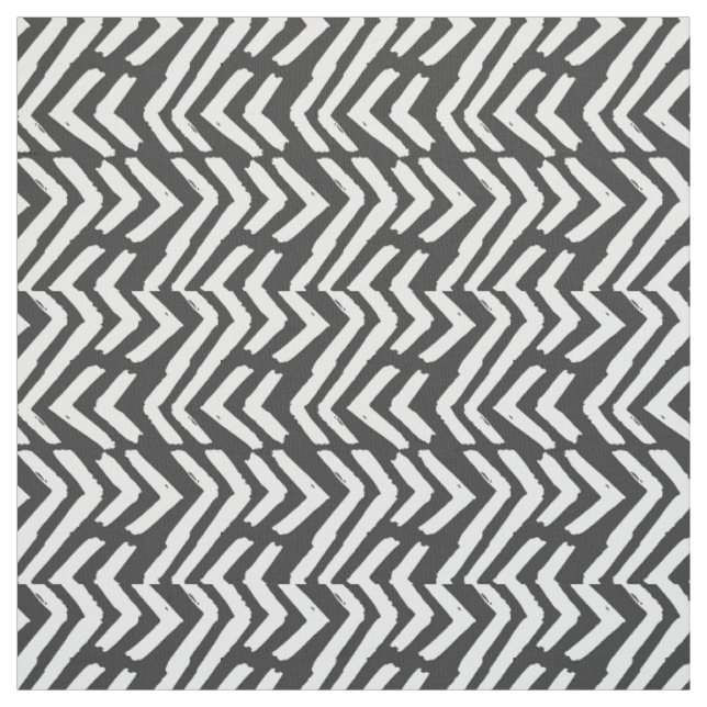 Black Hand Drawn Chevron Pattern Fabric (Swatch)