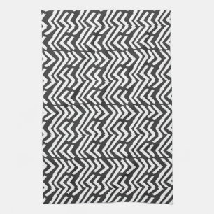 Black Hand Drawn Chevron Pattern Kitchen Towel