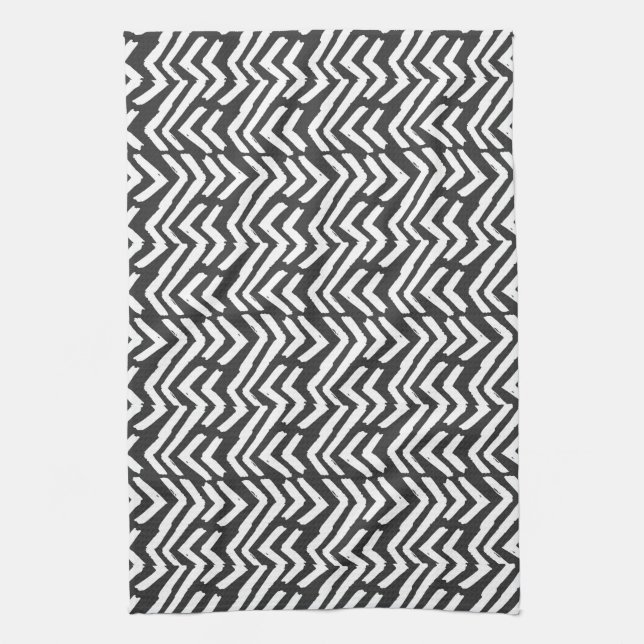 Black Hand Drawn Chevron Pattern Kitchen Towel (Vertical)