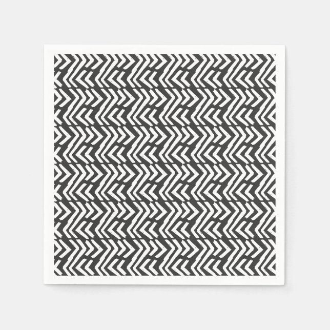 Black Hand Drawn Chevron Pattern Napkin (Front)