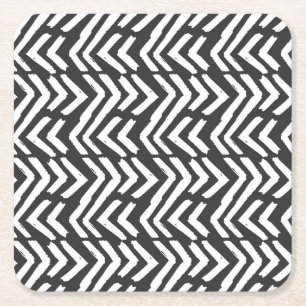 Black Hand Drawn Chevron Pattern Square Paper Coaster