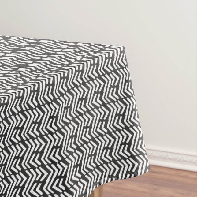Black Hand Drawn Chevron Pattern Tablecloth (In Situ)